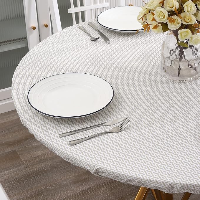 Walrus Round Vinyl Fitted Tablecloth with Flannel Backing Elastic Edge Design Table Cover Waterproof Oil-Proof PVC Table Cloth Stain-Resistant Best for 37"-44" Round