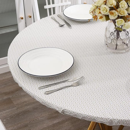 Walrus Round Vinyl Fitted Tablecloth with Flannel Backing Elastic Edge Design Table Cover Waterproof Oil-Proof PVC Table Cloth Stain-Resistant Best for 37"-44" Round