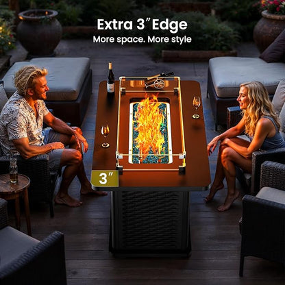 Ciays 43-Inch Rectangular Propane Fire Pit with 60,000 BTU Output, Outdoor Gas Fire Pit Table Premium for Outside Patio with 304 Stainless Steel H-Burner, Glass Stones, and Wind Guard