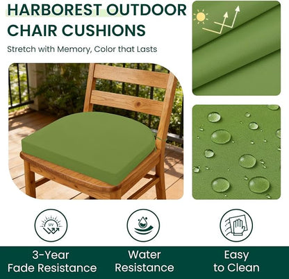 HARBOREST Outdoor Chair Cushions Set of 4, Water Resistant Patio Chair Cushions with Ties, Outdoor Seat Cushions for Patio Furniture, 17"x16"x2", Grass Green