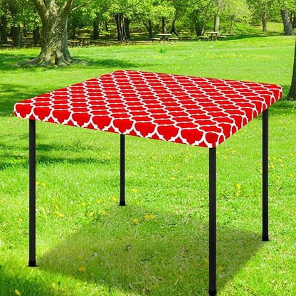 Smiry Picnic Fitted Table Cover, Square Flannel Backed Vinyl Tablecloth | Waterproof Elastic Stretch Table Cloth, Wipeable Plastic Tablecloth for Camping, Indoor & Outdoor (Red, 42" x 42")