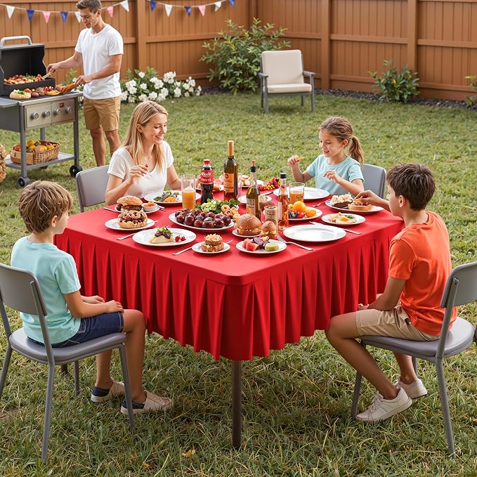 PARTISKY Red Spandex Square Tablecloths 54x54 Inch, Wrinkle Free Fitted Card Table Cloth Stretch Square Table Cover for Kitchen Dinner, Holiday Party, Wedding Banquet, Display Trade Show