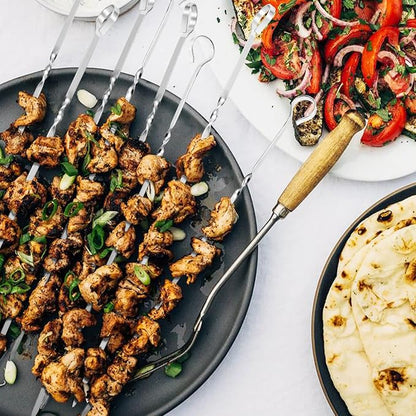 Kabob Skewers 14" Stainless Steel Long Barbecue Skewers, Flat Metal Kebob | BBQ Sticks Wide Reusable Grilling Skewers for Meat Chicken, Set of 12pcs with Storage Bag by JY COOKMENT