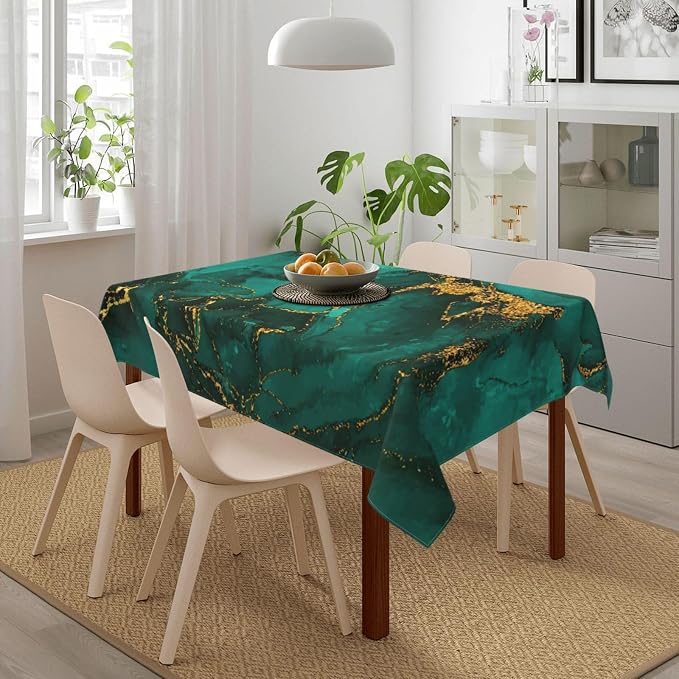 Turquoise Marble Decorative Table Cloths for Parties Kitchen 54"x72" | Rectangle Reusable Washable Emerald Dark Green Tablecloth for Dining Room Wedding Indoor Outdoor