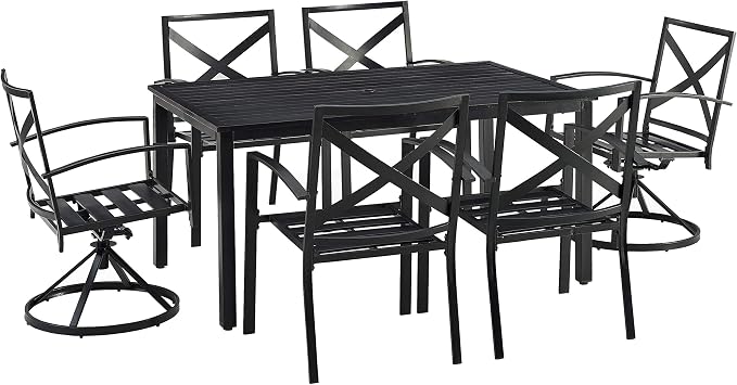 Crosley Furniture Kaplan 7-Piece Outdoor Dining Set for 6, Patio Table and Chairs for Backyard, Deck, Oiled Bronze with Oatmeal Cushions