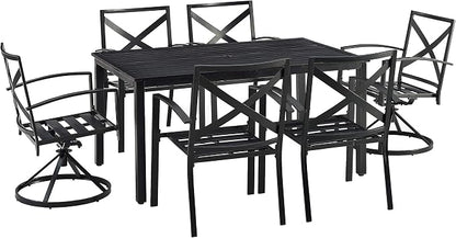 Crosley Furniture Kaplan 7-Piece Outdoor Dining Set for 6, Patio Table and Chairs for Backyard, Deck, Oiled Bronze with Oatmeal Cushions