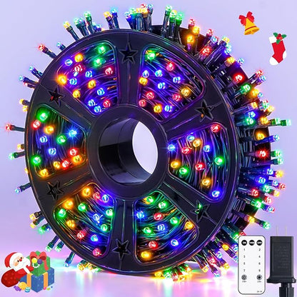 JMEXSUSS 500 LED Outdoor Christmas Lights, 173ft Multicolor String Lights | 8 Modes, Remote Control, Plug in, Waterproof, Green Wire LED Christmas Tree Lights for Indoor Party House Tree Xmas Decor