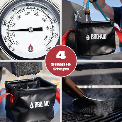 Bristle Free Grill Brush Cleaner and Scraper for Barbecue, Replaceable Head | Safe Bristle-Free Stainless Steel Scrub Pad with Heavy-Duty Scraper & Long Red Handle, Safe on Any Grill Grate