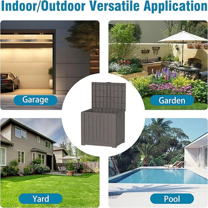 Outdoor Storage Box, 30 Gallon Resin Waterproof Deck Box, Lockable, Built-in Handle, Outside Storage Container for Patio, Garden and Garage