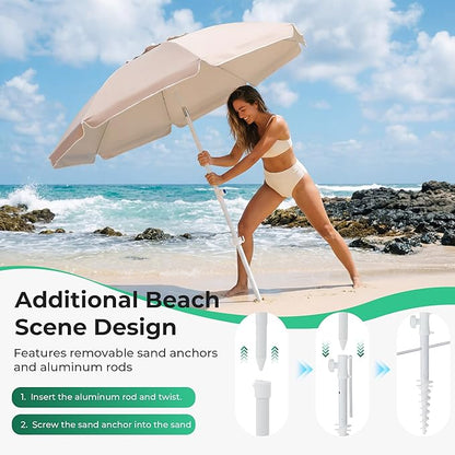 JEAREY 6.5ft Sun Shade Umbrellas, Portable Umbrella with Stand, Lightweight Sun Protection Free Standing Sport Umbrella for Outdoor Sports, Camping, Fishing, Patio, Beach, Beige