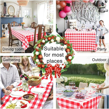 Hiasan Checkered Square Tablecloth - Stain Resistant, Waterproof and Wrinkle Resistant Washable Table Cloth for Dining Room, 54 x 54 Inch, Red and White Gingham Pattern