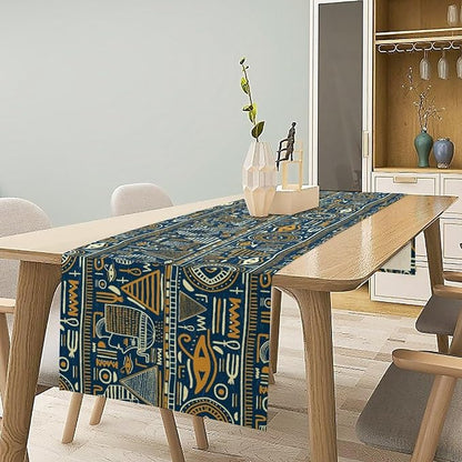 Retro Ancient Egypt Table Runner Vintage Ethnic Ornament Tribal Dinner Runner Folk Abstract Mysterious Egyptian Culture Table Decoration Home Kitchen Dining Coffee Table Party Holiday 13x36in