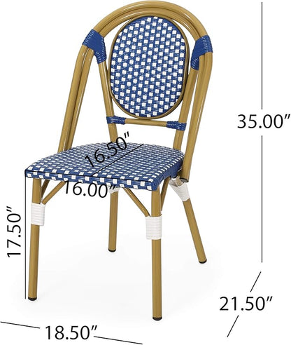 Christopher Knight Home Gwendolyn Outdoor French Bistro Chairs (Set of 2), Blue + White + Bamboo Print Finish