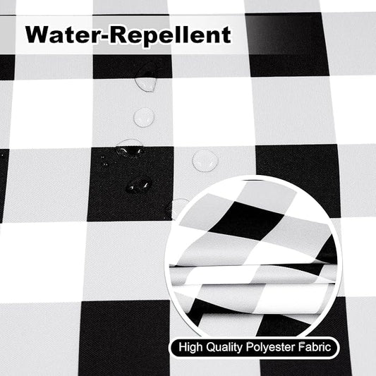 Poise3EHome Square Outdoor Tablecloth with Umbrella Hole and Zipper,Black and White Gingham 60x60 Inch,SpillProof Washable Table Cloth for Spring Summer Patio Garden Poolside Picnic Camping BBQS