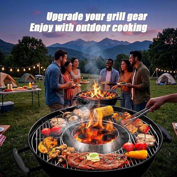 QuliMetal BBQ Whirlpool for Weber Kettle 22 26.75 Inches WSM, Big Green Egg, Kamado Joe, Weber Smokey Mountain Charcoal Briquet Holders, Stainless Steel BBQ Kettle Barbecue Charcoal Grill Accessories