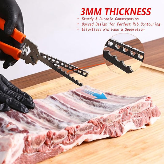 Rib Membrane Removal Tool, BBQ Rib Skinner, Thickened Stainless Steel Rib Membrane Remover, Ergonomic Design for Effortless BBQ Rib Preparation (Orange)