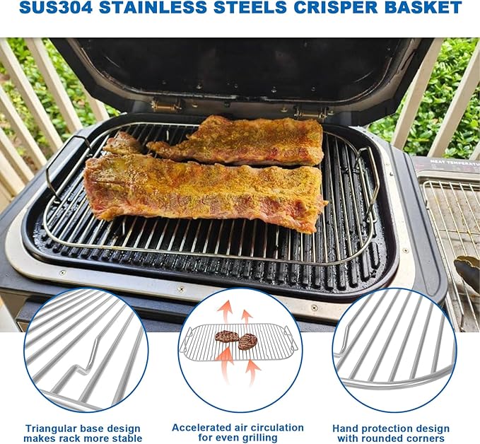 Crisper Basket & Smoke Rack for Ninja Woodfire Pro XL Outdoor Grill & Smoker OG800 OG900 Series, Non-Stick Air Fryer Basket with Roast Stand for Ninja OG850 OG951 OG901 OG952 Grill Accessories