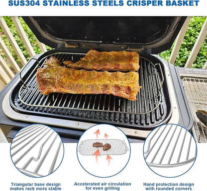 Crisper Basket & Smoke Rack for Ninja Woodfire Pro XL Outdoor Grill & Smoker OG800 OG900 Series, Non-Stick Air Fryer Basket with Roast Stand for Ninja OG850 OG951 OG901 OG952 Grill Accessories