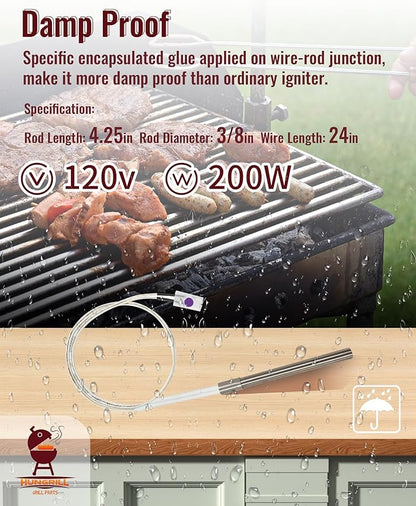 120V AC Hot Rod | Igniter Replacement for Camp Chef, Pit Boss (Not for PTG/Lockhart/Rapid Igniter), Traeger AC Models (Excludes D2 DC Series), Z Grills, Nexgrill, Oklahoma Joe's Pellet Grill & Smoker