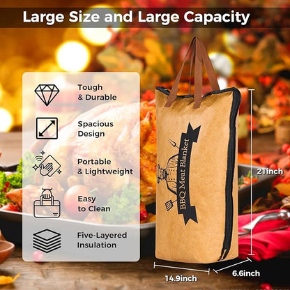 Folding Lightweight Barbecue Bag, Reusable Zipper Insulated Barbecue Bag, Used for Outdoor Grilling, Always Keeping The Meat Tender and Juicy