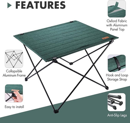 VILLEY Folding Camping Table, Portable Lightweight Table with Carry Bag | Oxford Fabric & Reinforced Aluminum Panel, Stable Tabletop for Camping, Picnic, BBQ & Outdoor Dining