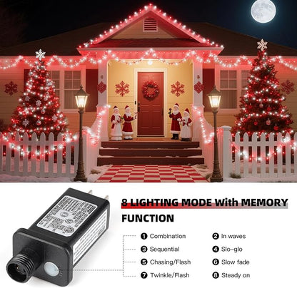 Christmas String Lights, 105ft 300 LED Christmas Tree Lights | 8 Modes Memory Function & Timer- UL Certified Outdoor Indoor Christmas Fairy Lights for Tree, Garden, Party(Red + White)