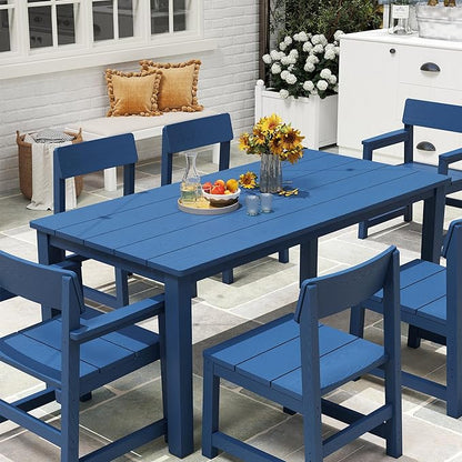 Jocoevol 9 Piece Outdoor Dining Table Set for 8 HIPS Patio Dining Sets with Umbrella Hole Outdoor Furniture All Weather Patio Furniture Set for Outside Deck Backyard Poolside Garden, Deep Blue
