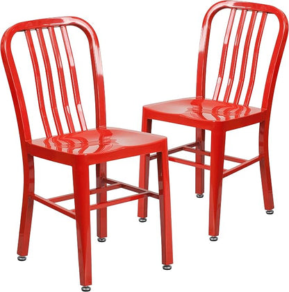 Flash Furniture Gael Indoor/Outdoor Modern Metal Dining Chairs, Commercial-Grade Galvanized Steel Restaurant Chairs, Set of 2, Red