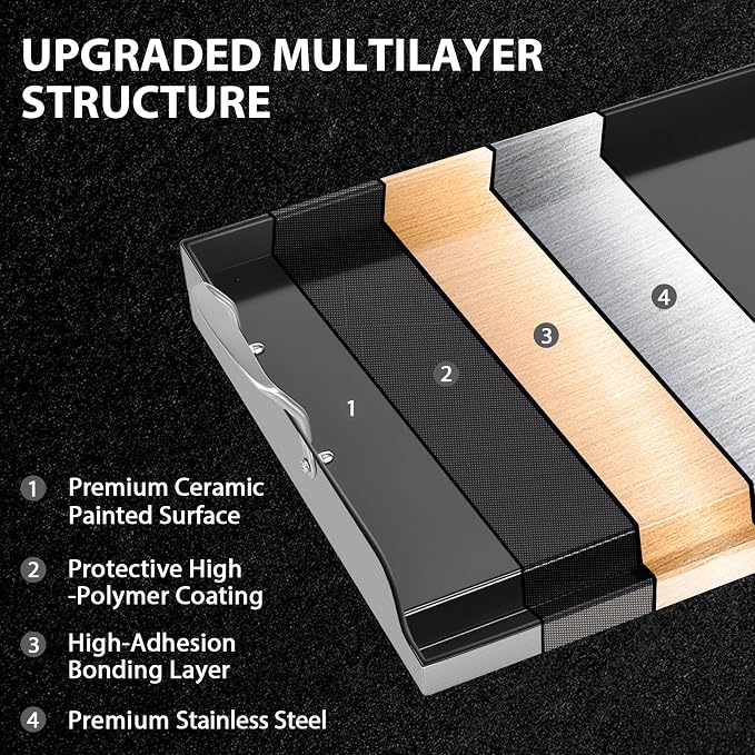Utheer 17 x 13 Stainless Ceramic Griddle for Gas Grill & Stove top | Universal Flat Top with Grease Groove, Reinforced Ridges & High Sidewalls, Great for Stove, Parties, Camping & Tailgating