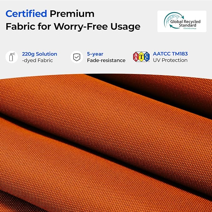 HOMSHADE 9FT 3-Tier Solar Patio Umbrella Heavy Duty,Vented Market Table Umbrella Windproof w/32 LED Lights,UPF50+,5-Year Fade Resistant,8 Thicker Ribs for Pool,Lawn,Garden,Deck (Orange,No Base)