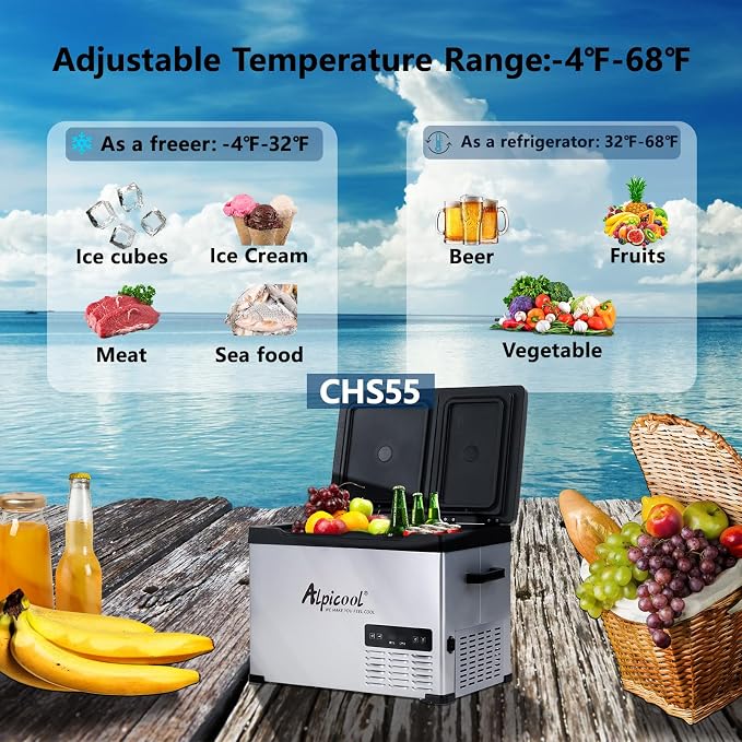 Alpicool CHS55 Dual Temperature Control 12 Volt Refrigerator 42 Quart Portable Car Fridge Freezer (-4°F~68°F) for Truck,RV,Camping and Travel