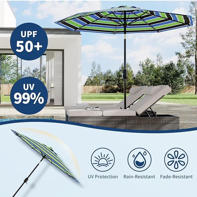 GarveeLife 9FT Patio Umbrella Outdoor, Table Umbrella with Push Button Tilt and Crank, 8 Sturdy Ribs UV Protection Waterproof for Garden, Pool, Market, Deck