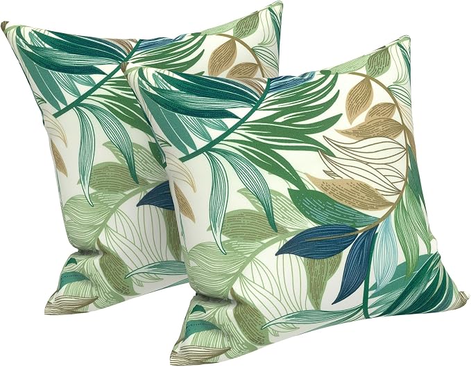 LVTXIII 2 Pack Outdoor Throw Pillow Covers for Patio Furniture, 16x16 Inch Square Pillow Case, Water-Repellent Cushion Covers for Garden, Porch, Sofa, Lush Leaf Green