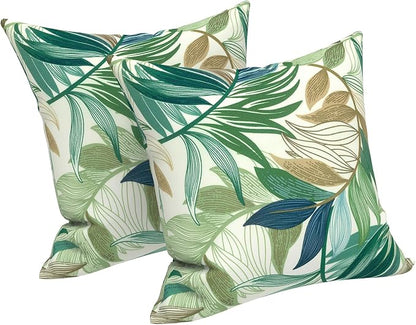 LVTXIII 2 Pack Outdoor Throw Pillow Covers for Patio Furniture, 16x16 Inch Square Pillow Case, Water-Repellent Cushion Covers for Garden, Porch, Sofa, Lush Leaf Green