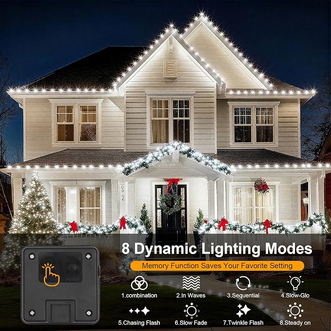 2 Pack Solar String Lights for Outside,Each 33Ft 100 LED Solar String Lights Outdoor Waterproof with 8 Modes,Solar Lights Outdoor for Patio, Garden, Tree, Party Decor-Cool White