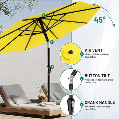 AreShark 10 FT Outdoor Patio Umbrella, Patio Table Umbrella with Push Button Tilt and Crank, Outdoor Patio Umbrellas with 8 Fiberglass Ribs, Patio Umbrellas for Market, Garden, Pool (Yellow)