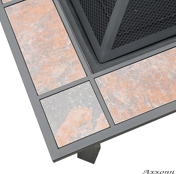 Axxonn 32", 2-in-1 Malaga Convertible Square Tile Top Fire Pit, Coffee Table Wood Burning Fire Bowl