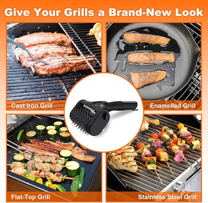 2-in-1 Upgraded Electric Grill Brush and Polisher – 1000 RPM High-Torque Motor, 2600mAh Battery, LED Light – Bristle-Free BBQ Cleaner for Gas, Charcoal & Pellet Grills (Black)