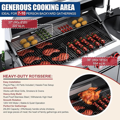 Outdoor Kitchen Island, 85,000 BTU 6 Main Burners, 304 Stainless Steel Propane Gas Grill, Prefab BBQ Island Station with Rotisserie Kit, 68L Fridge, Sink & Granite Countertops