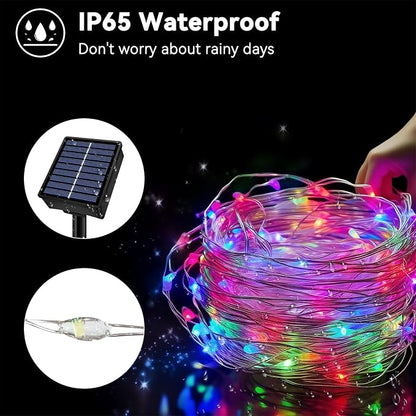 Solar String Lights Outdoor Waterproof 33ft 100LED 8 Modes Twinkle Lights Solar Fairy Lights for Patio, Garden Yard Party Wedding Tree Christmas Halloween Decoration, Multicolor