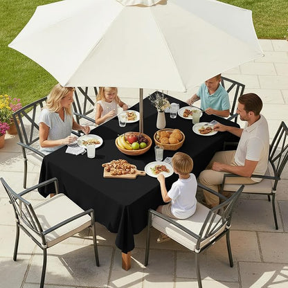 LUSHVIDA Rectangle Outdoor Tablecloth with Umbrella Hole and Zipper, 60x84 Inch Black, Washable Waterproof Table Cloth Spill Proof Wrinkle Free Table Cover for Patio Spring Summer Picnic BBQS