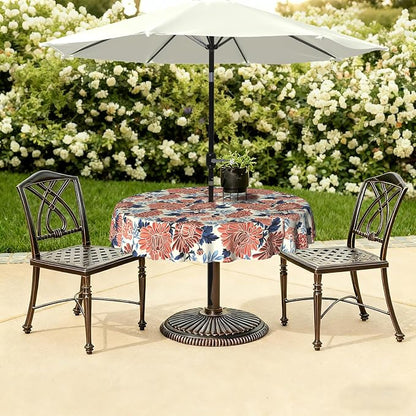 LVTXIII Round Outdoor Tablecloth with Umbrella Hole and Zipper, Water-Repellent 60 Inch Patio Table Cover for Bistro, Garden, Patio & Picnic, Vibrant Blossom