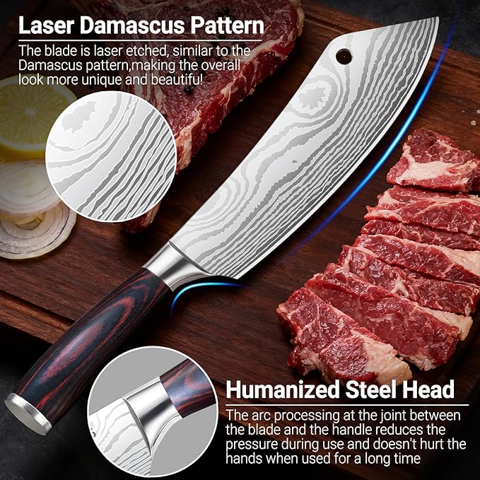 8-Inch Meat Cleaver Butcher Knife - High-Carbon Stainless Steel Professional Cleaver Chefs Knife Cutting Knives with Ergonomic Wood Handle & Gift Box for Cooking