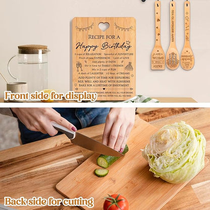 Birthday Gifts for Women - "Recipe for a Special Happy Birthday" Birthday Gifts for Men Cutting Board Set, Bamboo-Made Engraved Utensil Set Gifts for Women Birthday.
