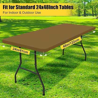 Smiry Rectangle Picnic Table Cloth, Waterproof Elastic Fitted Tablecloths for 4 Foot Tables, Washable Polyester Table Cover for Camping, Indoor and Outdoor (Brown, 24"x48")