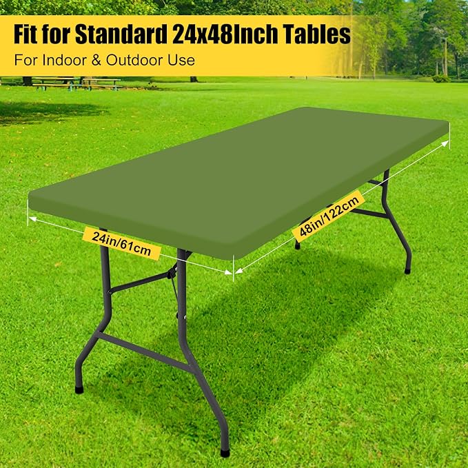 Smiry Rectangle Tablecloth, Elastic Fitted Flannel Backed Vinyl Tablecloths for 4ft Folding Tables, Waterproof Wipeable Table Covers for Indoor, Outdoor, Picnic and Camping (Olive, 24"x48")