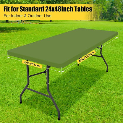 Smiry Rectangle Tablecloth, Elastic Fitted Flannel Backed Vinyl Tablecloths for 4ft Folding Tables, Waterproof Wipeable Table Covers for Indoor, Outdoor, Picnic and Camping (Olive, 24"x48")