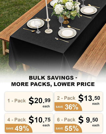 Decorelia Waterproof Black Table Cloths for Rectangle 6 Ft Table-4 Pack, Washable Polyester Rustic Faux Linen Reusable Table Cloth Cover for Wedding,Outdoor,Events, Party,Banquet, Dining, 60x102 Inch