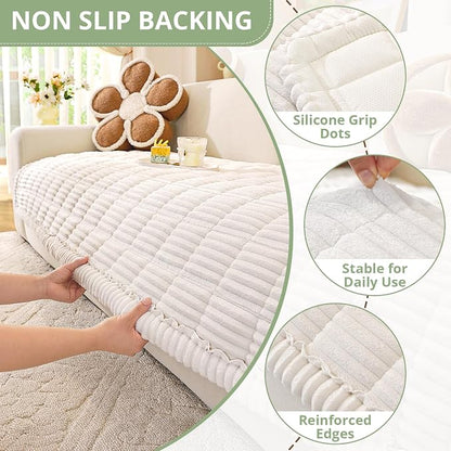 OstepDecor Couch Cover for Dogs, Washable Non Slip Sofa Cover for Pets | Soft Couch Covers for Sofa, Loveseat and Sectional, Furniture Protector Against Pet Hair & Dirt (35.4" x 82.7", White)