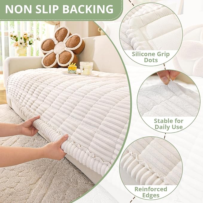 OstepDecor Couch Cover for Dogs, Washable Non Slip Sofa Cover for Pets | Soft Couch Covers for Sofa, Loveseat and Sectional, Furniture Protector Against Pet Hair & Dirt (35.4" x 35.4", White)